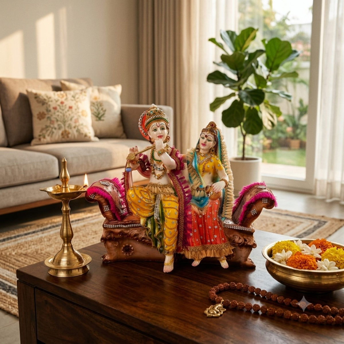 Radha Krishna on Royal Sofa Statue Idol – 12 Inch