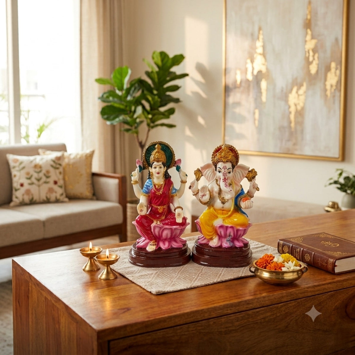 Lakshmi Ganesha Statue Idol Set For Diwali – 6 Inch-Apkamart