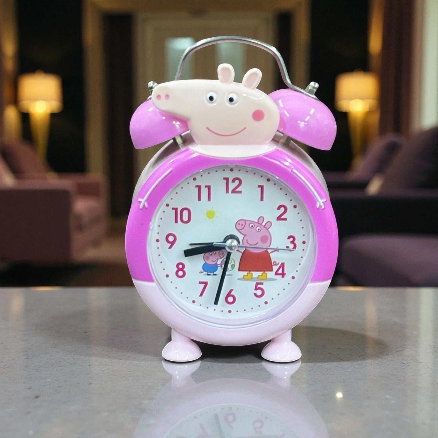 Cartoon Kids Alarm Clock | Cute Bedside Table Clock for Boys & Girls | Easy-to-Use Wake-Up Clock for Kids Room & Study Table | Battery Operated - 6 Inch - Apkamart #Color_Pink