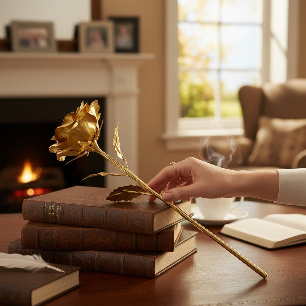 Artificial Golden Rose – 9 Inch Gift for Home - Apkamart