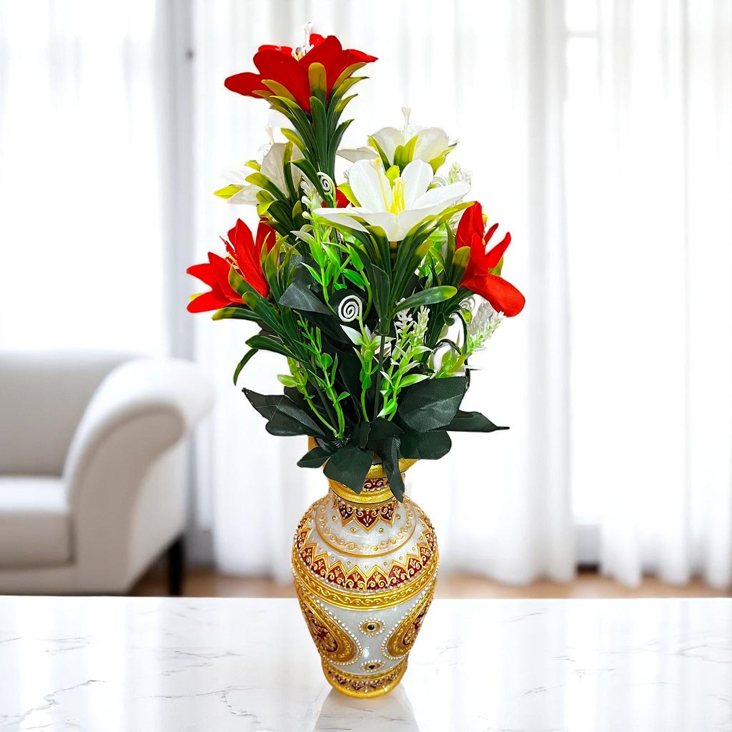 Artificial Flowers Sticks for Vase Pot | Faux Flowers Bunch / Bouquet  - for Home Decor, Living Room, Wedding & Party Decoration (Vase Not Included) - 15 Inch - Apkamart