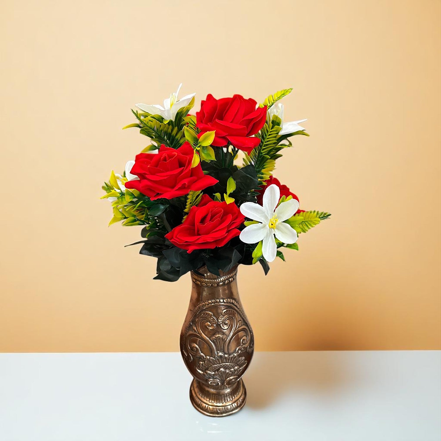 Artificial Flowers Rose Bunches for Vase Pot | Faux Flowers Stem - for Home Decor, Living Room, Office & Festivals Decoration (Vase Not Included) - 16 Inch - Apkamart