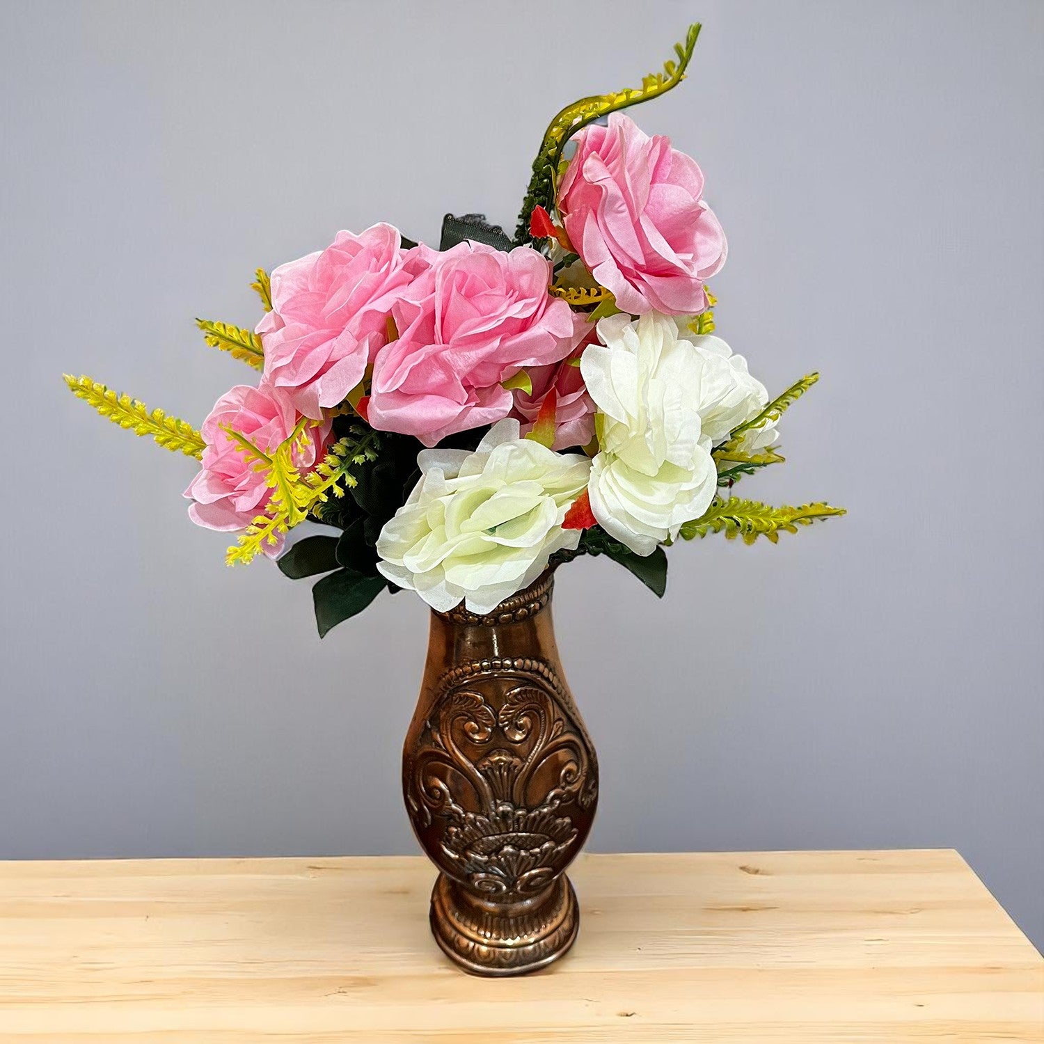 Artificial Flowers Rose Bunches for Vase Pot | Faux Flowers Stem - for Home Decor, Living Room, Office & Festivals Decoration (Vase Not Included) - 16 Inch - Apkamart #Style_Design 1