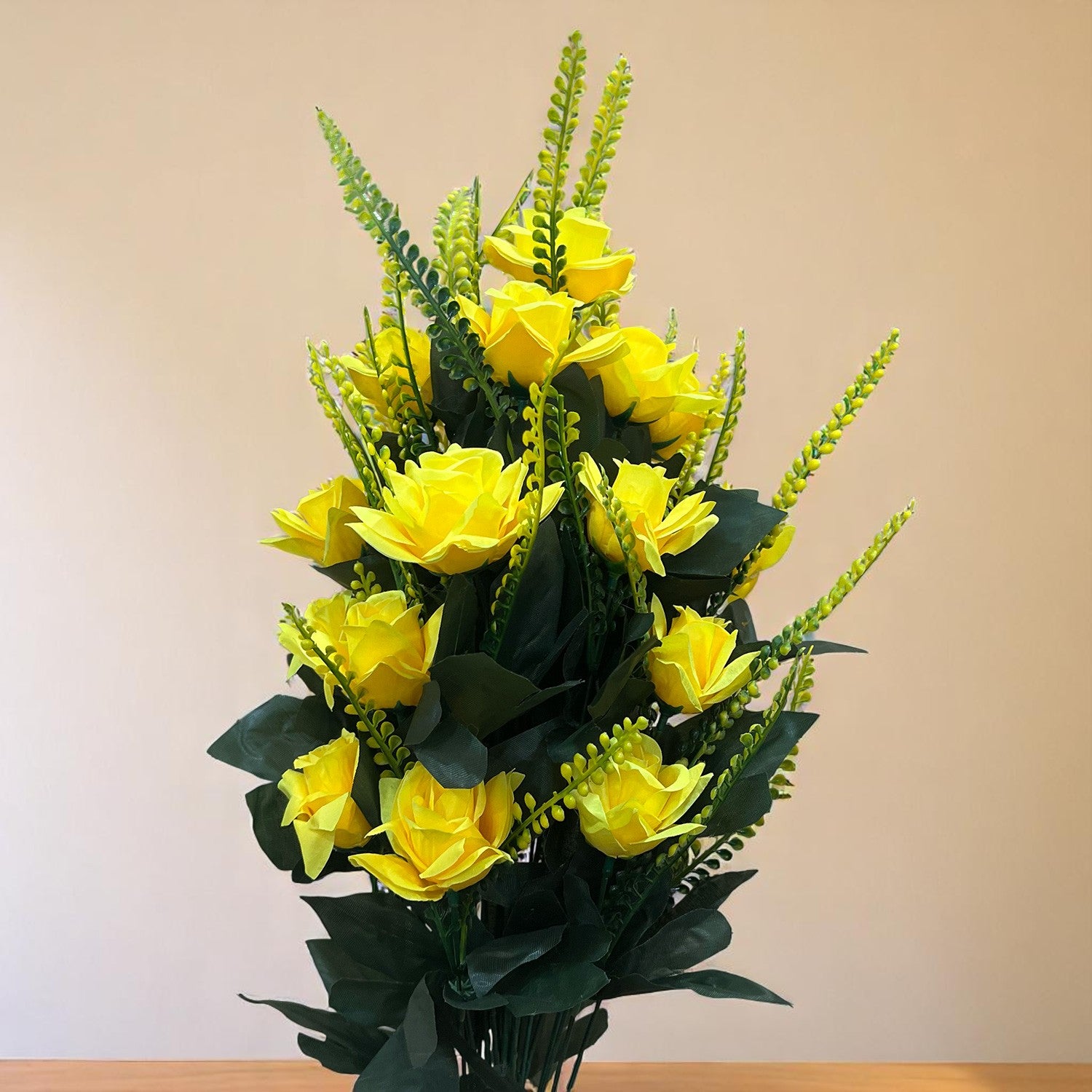 Artificial Flower Rose Bouquets | Faux Flowers Bunch - for Table Vase, Pot, Home Decor, Living Room, Side Table Centerpiece - 26 Inch - Apkamart #Colour_Yellow