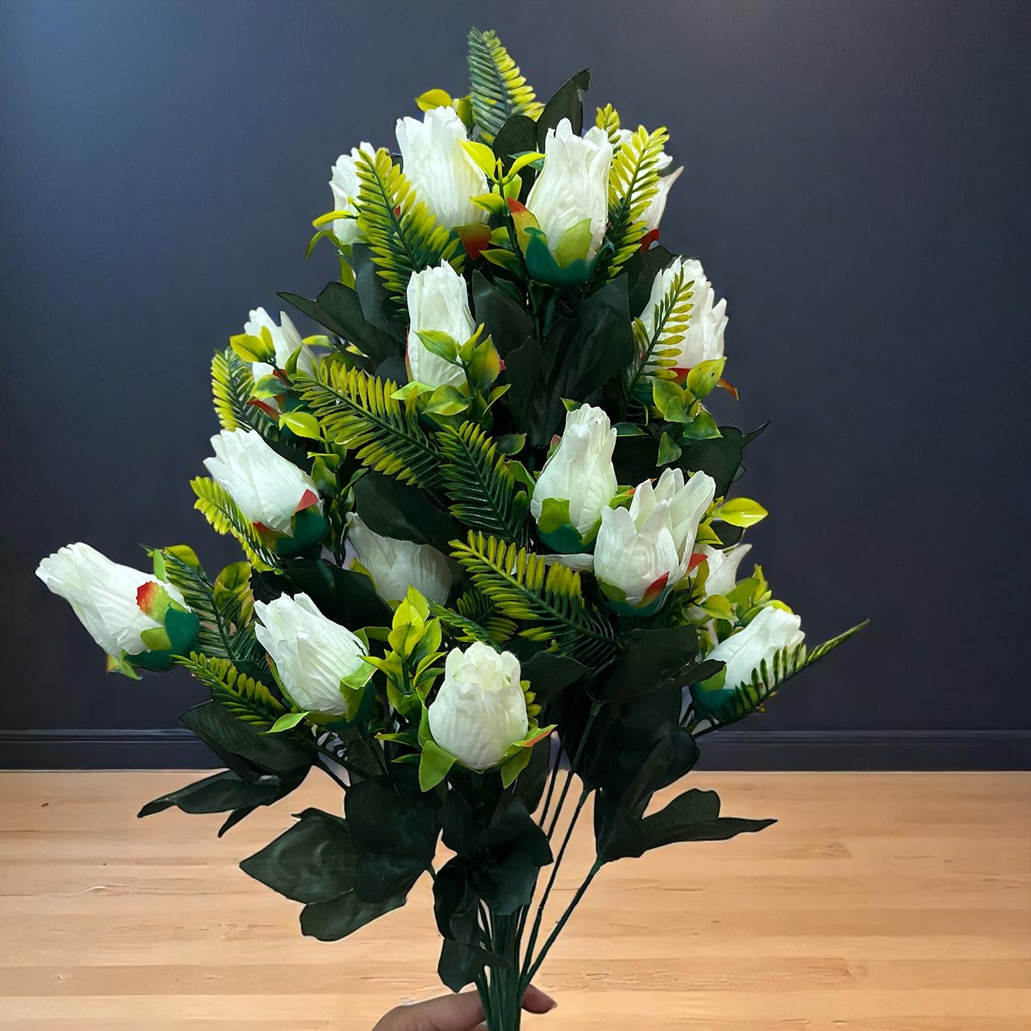 Artificial Flower Rose Bouquets | Fake Flowers Bunch - For Vase, Pot, Home, Bedroom, Balcony, Office Corner, Living Room - 26 Inch - Apkamart #Colour_White