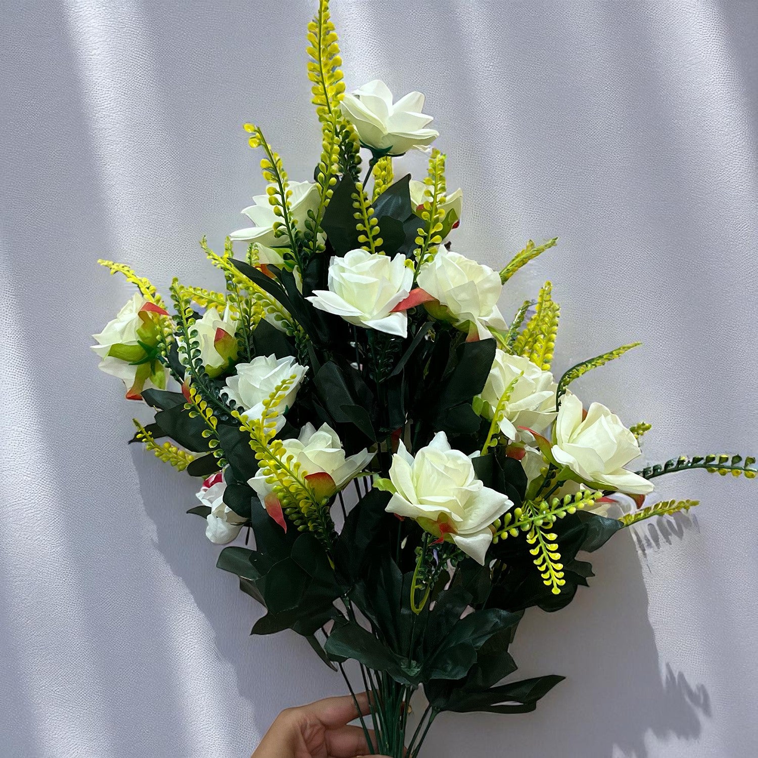 Artificial Flower Rose Bouquets | Faux Flowers Bunch - for Table Vase, Pot, Home Decor, Living Room, Side Table Centerpiece - 26 Inch - Apkamart #Colour_White