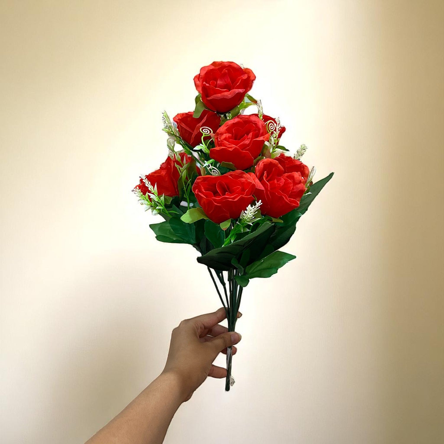 Artificial Rose Flower Bouquets | Faux Flowers Bunch - for Table Vase, Pot, Home Decor, Living Room, Side Table Centerpiece - 17 Inch - Apkamart #Style_Design 3