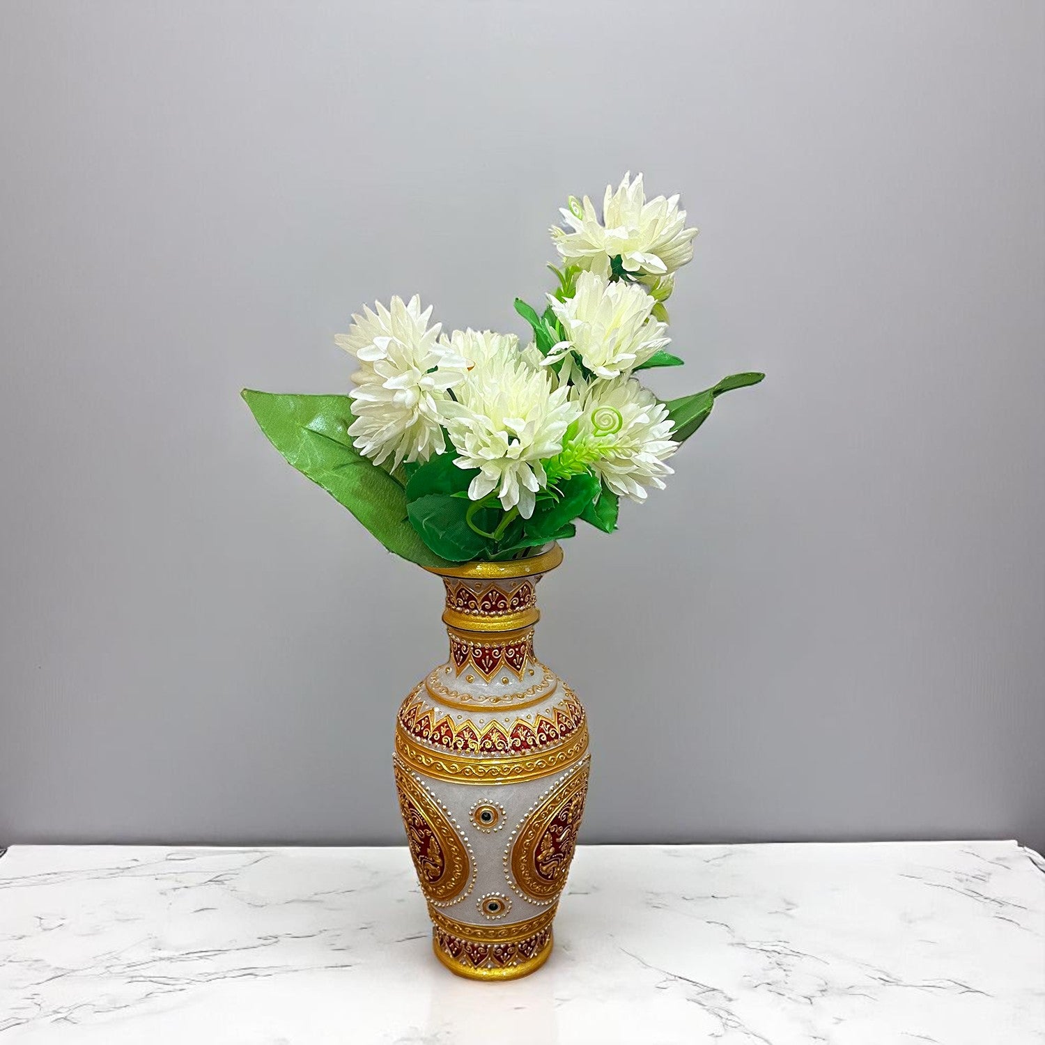 Artificial Flowers Dahlia Bunches for Vase Pot | Faux Flowers Stick - for Home Decor, Living Room, Wedding & Party Decoration (Vase Not Included) - 14 Inch - Apkamart #Colour_White