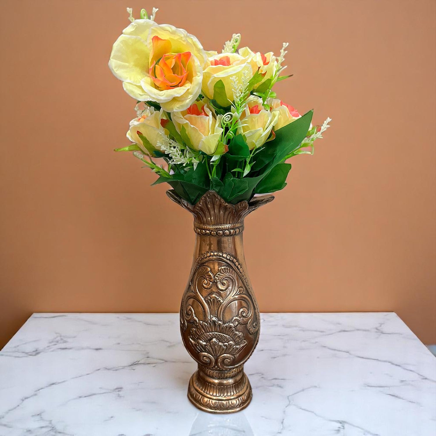 Artificial Rose Flower Bouquets | Faux Flowers Bunch - for Table Vase, Pot, Home Decor, Living Room, Side Table Centerpiece - 17 Inch - Apkamart #Style_Design 2