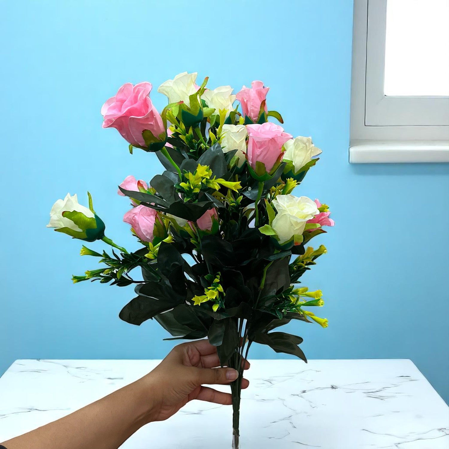 Artificial Flower Bouquets | Faux Flowers Bunch - for Table Vase, Pot, Home Decor, Living Room, Side Table Centerpiece - 29 Inch - Apkamart #Style_Design 1