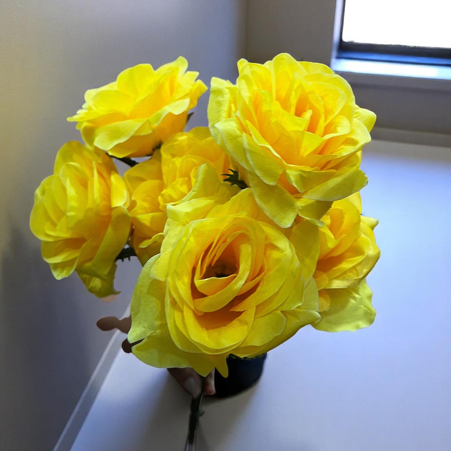 Artificial Flowers Rose Bunches for Vase Pot | Faux Flowers Sticks / Bouquet - for Home Decor, Living Room & Festivals Decoration (Vase Not Included) - 18 Inch - Apkamart #Colour_Yellow