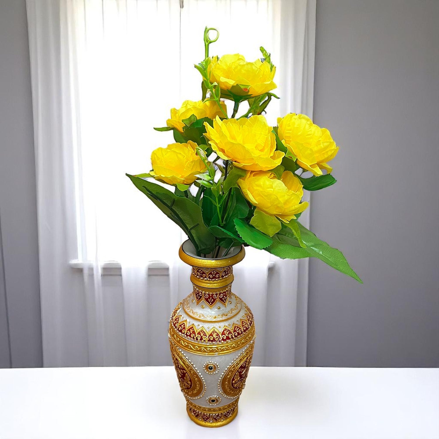 Artificial Flowers Rose Bunches for Vase Pot | Faux Flowers Stem - for Home Decor, Living Room, Office & Festivals Decoration (Vase Not Included) - 14 Inch - Apkamart #Colour_Yellow