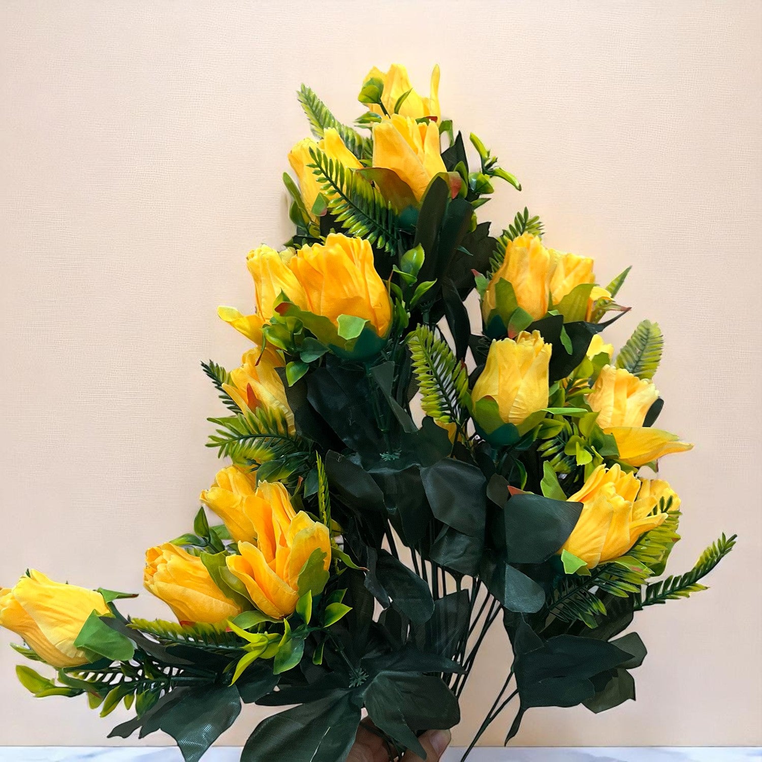 Artificial Flower Rose Bouquets | Fake Flowers Bunch - For Vase, Pot, Home, Balcony, Office Corner, Living Room - 26 Inch - Apkamart #Colour_Yellow