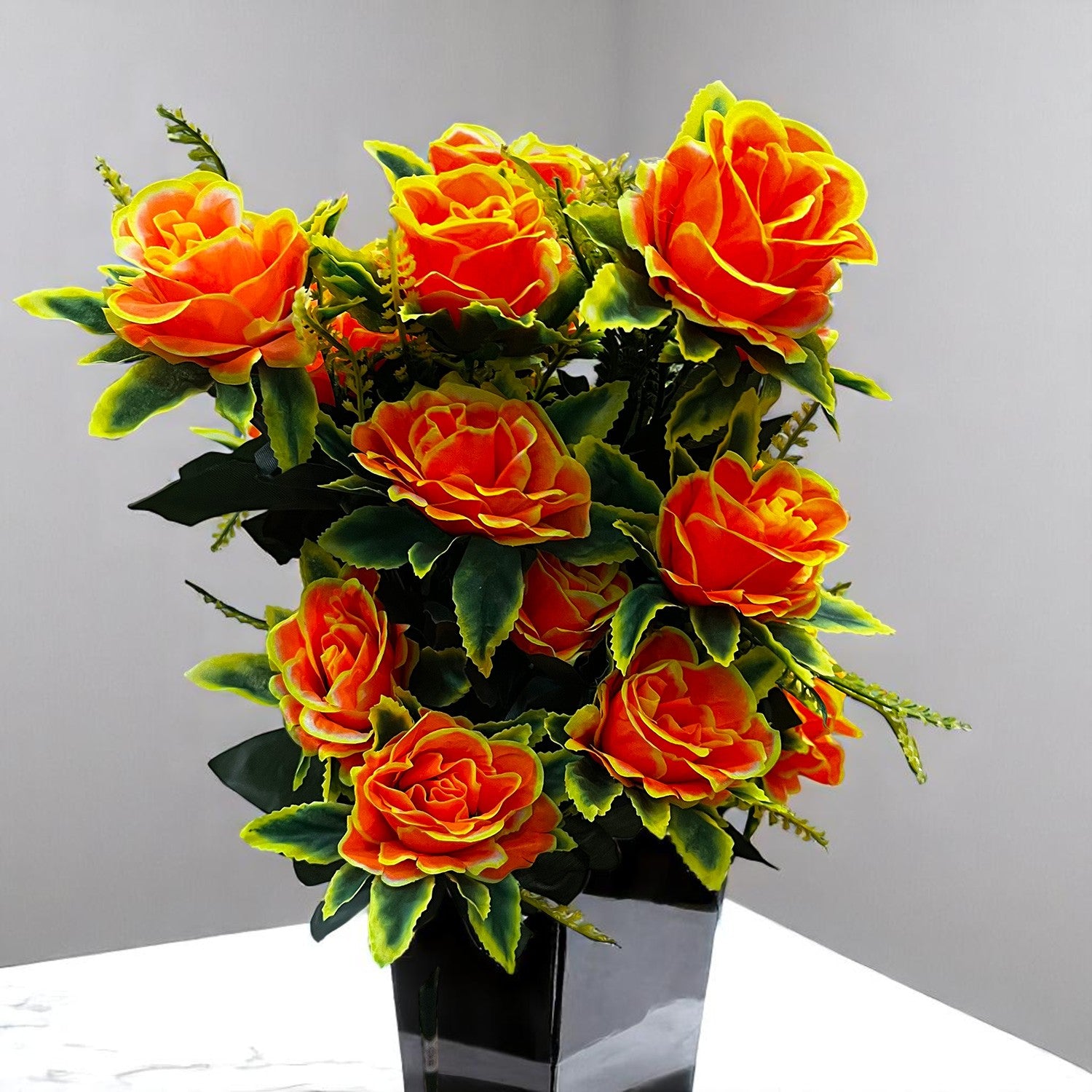 Artificial Flowers Rose Sticks | Faux Flowers Bunch - for Home Decor, Living Room, Office & Festivals Decoration (Vase Not Included) - 27 Inch - Apkamart #Colour_Orange