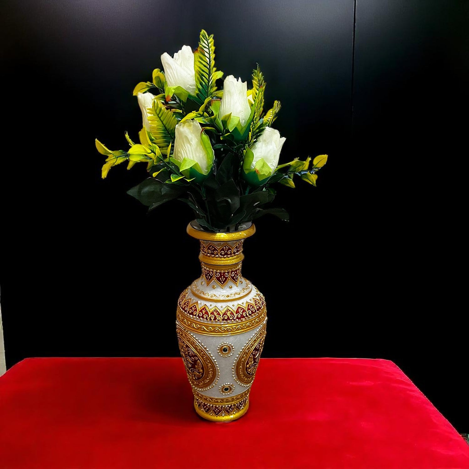 Artificial Flowers Rose Bouquet | Faux Flowers Bunch / Sticks - for Home Decor, Living Room, Office & Festivals Decoration (Vase Not Included) - 15 Inch - Apkamart #Colour_White