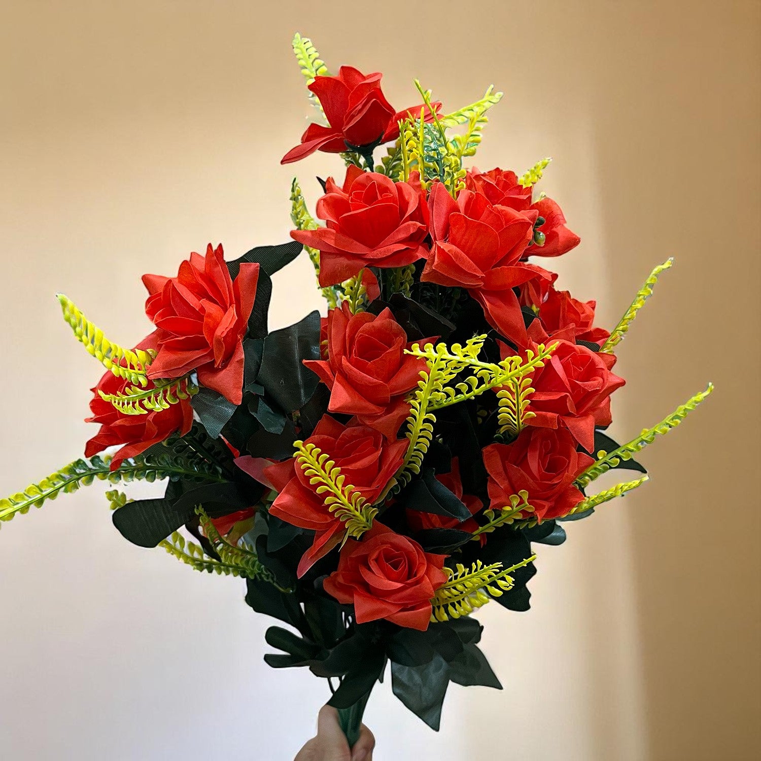 Artificial Flower Rose Bouquets | Faux Flowers Bunch - for Table Vase, Pot, Home Decor, Living Room, Side Table Centerpiece - 26 Inch - Apkamart #Colour_Red