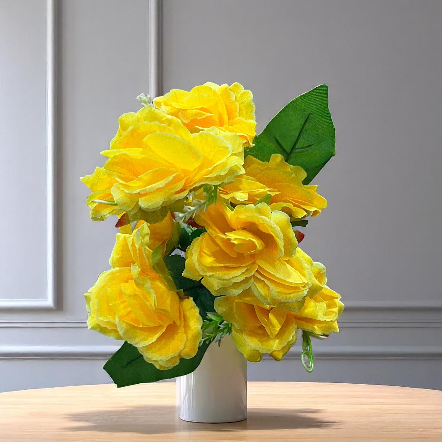 Artificial Flowers Rose Bunches for Vase Pot | Faux Flowers Stem - for Home Decor, Living Room, Office & Festivals Decoration (Vase Not Included) - 14 Inch - Apkamart #Colour_Yellow