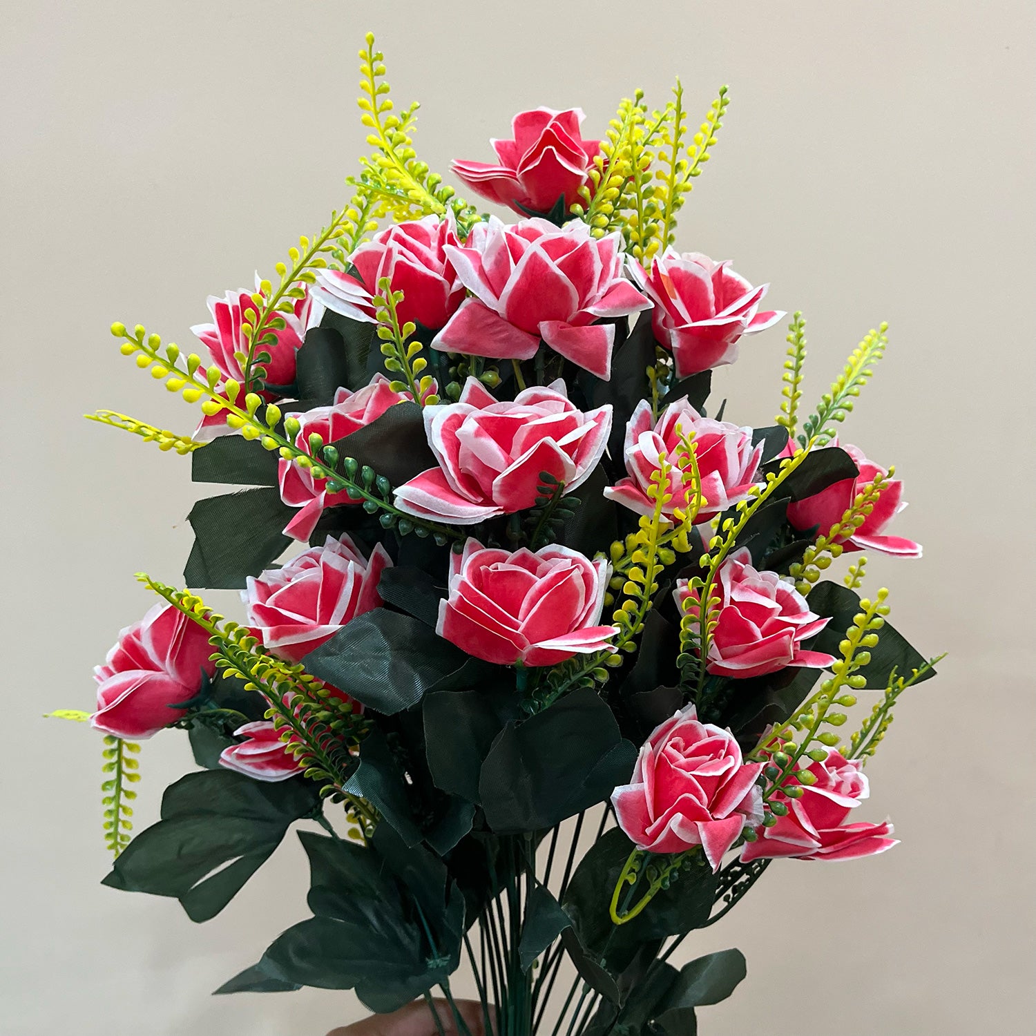 Artificial Flower Rose Bouquets | Faux Flowers Bunch - for Table Vase, Pot, Home Decor, Living Room, Side Table Centerpiece - 26 Inch - Apkamart #Colour_Pink