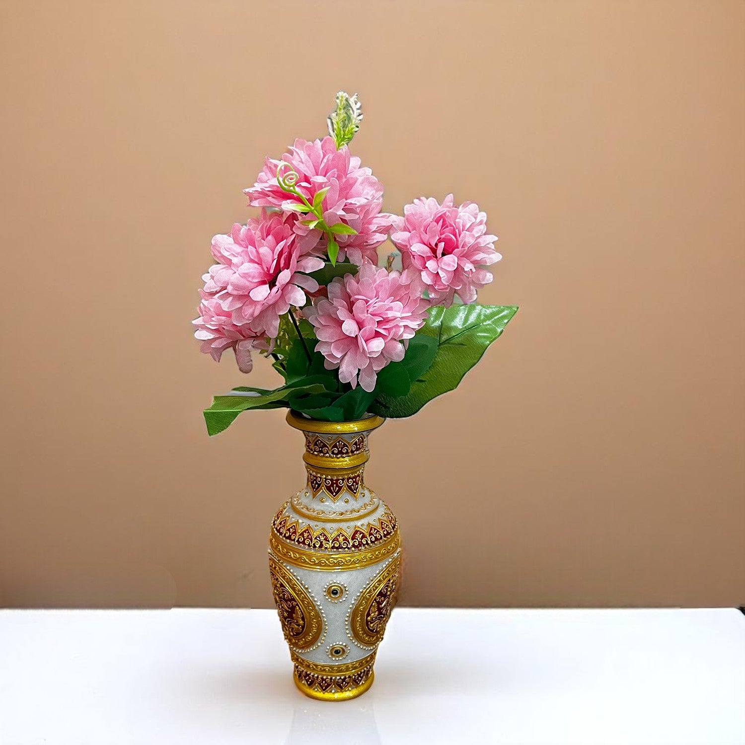 Artificial Flowers Dahlia Bunches for Vase Pot | Faux Flowers Stick - for Home Decor, Living Room, Wedding & Party Decoration (Vase Not Included) - 14 Inch - Apkamart #Colour_Pink