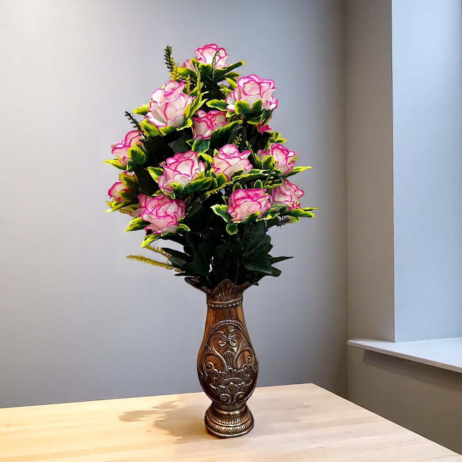 Artificial Flowers Rose Sticks | Faux Flowers Bunch - for Home Decor, Living Room, Office & Festivals Decoration (Vase Not Included) - 27 Inch - Apkamart #Colour_Pink