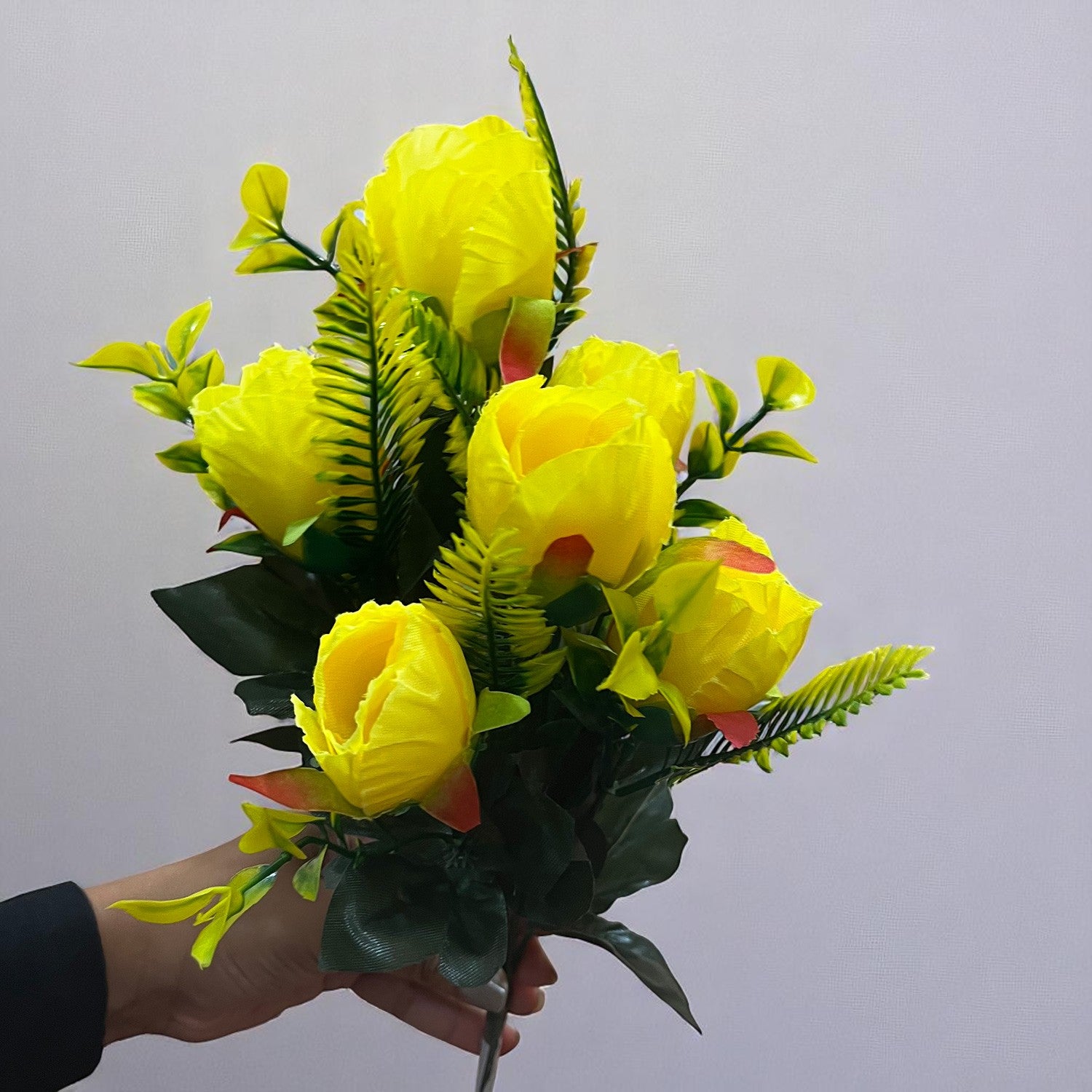 Artificial Flowers Rose Bunches For Pot | Faux Flower Sticks - for Home Decor, Living Room, Office & Festivals Decoration (Vase Not Included) - 14 Inch - Apkamart #Colour_Yellow