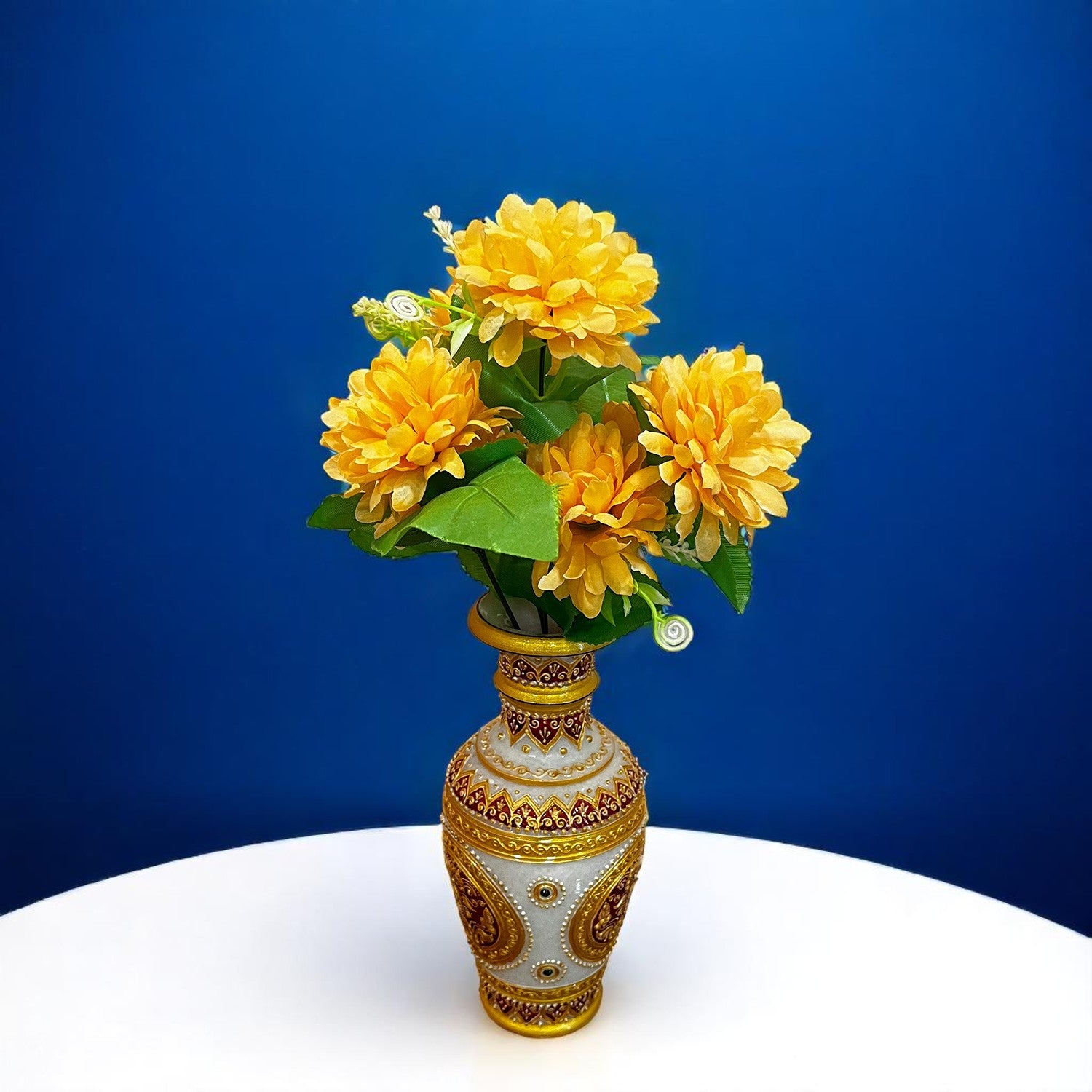 Artificial Flowers Dahlia Bunches for Vase Pot | Faux Flowers Stick - for Home Decor, Living Room, Wedding & Party Decoration (Vase Not Included) - 14 Inch - Apkamart #Colour_Orange