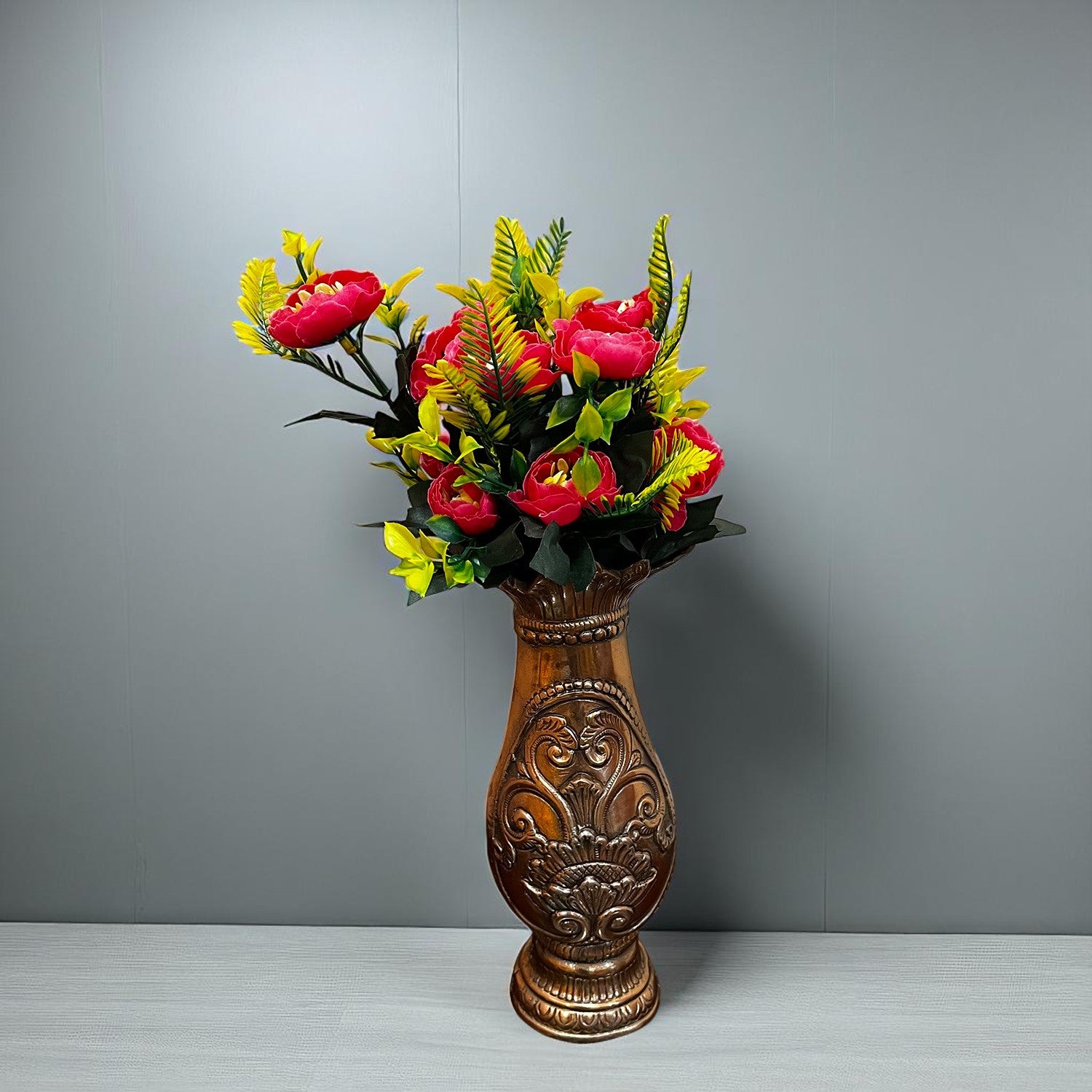 Artificial Flower Plant With Fruits | Decorative Flowers Bunch & Stems - for Table Vase, Pot, Home Decor, Living Room, Side Table Centerpiece & Festival Decoration - Apkamart #Color_Pink