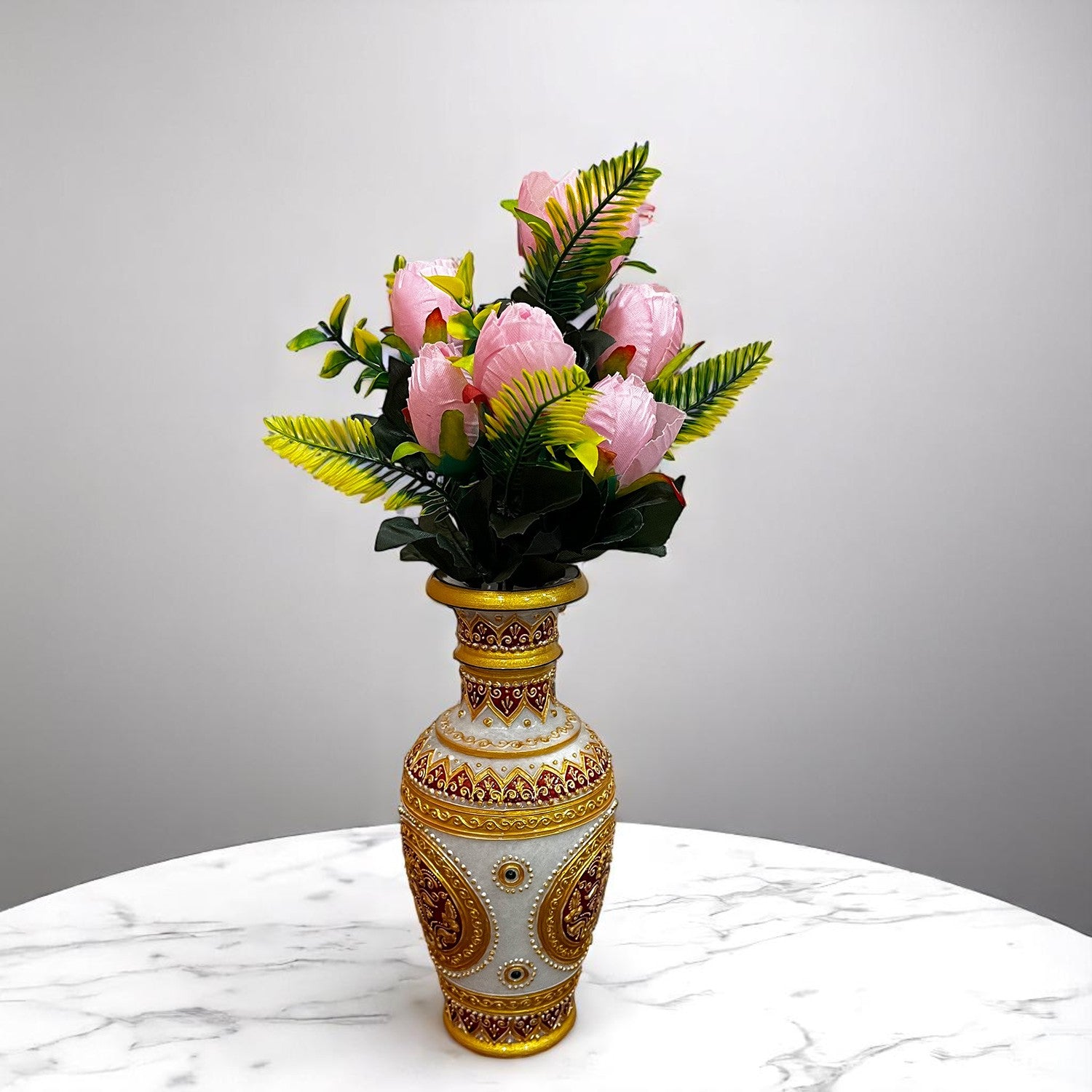 Artificial Flowers Rose Bunches For Pot | Faux Flower Sticks - for Home Decor, Living Room, Office & Festivals Decoration (Vase Not Included) - 14 Inch - Apkamart #Colour_Pink