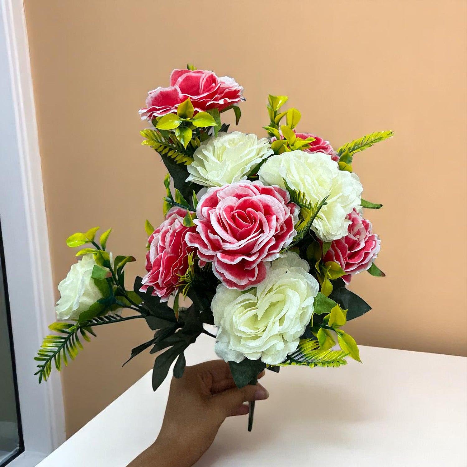 Artificial Flowers Rose Bunches for Vase Pot | Faux Flowers Stem - for Home Decor Living Office Corner Room Side Table Centerpiece - 18 Inch - Apkamart #Style_Design 2