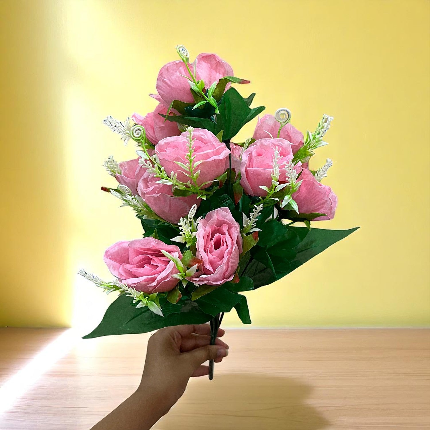 Artificial Rose Flower Bouquets | Faux Flowers Bunch - for Table Vase, Pot, Home Decor, Living Room, Side Table Centerpiece - 17 Inch - Apkamat #Style_Design 1