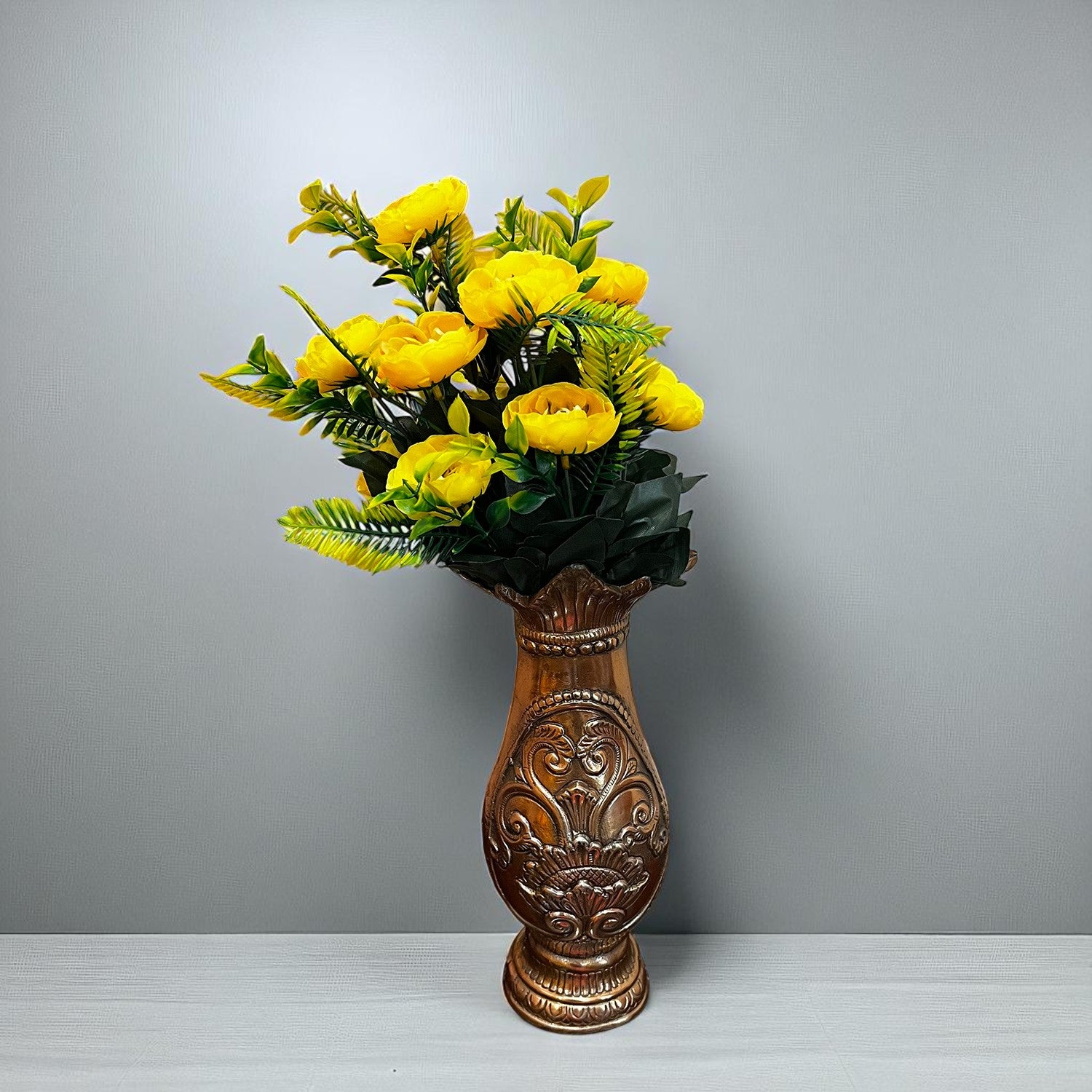 Artificial Flowers Rose Buoquet For Pot | Faux Flower Sticks - for Home Decor, Living Room, Office & Festivals Decoration (Vase Not Included) - 17 Inch - Apkamart #Colour_Yellow