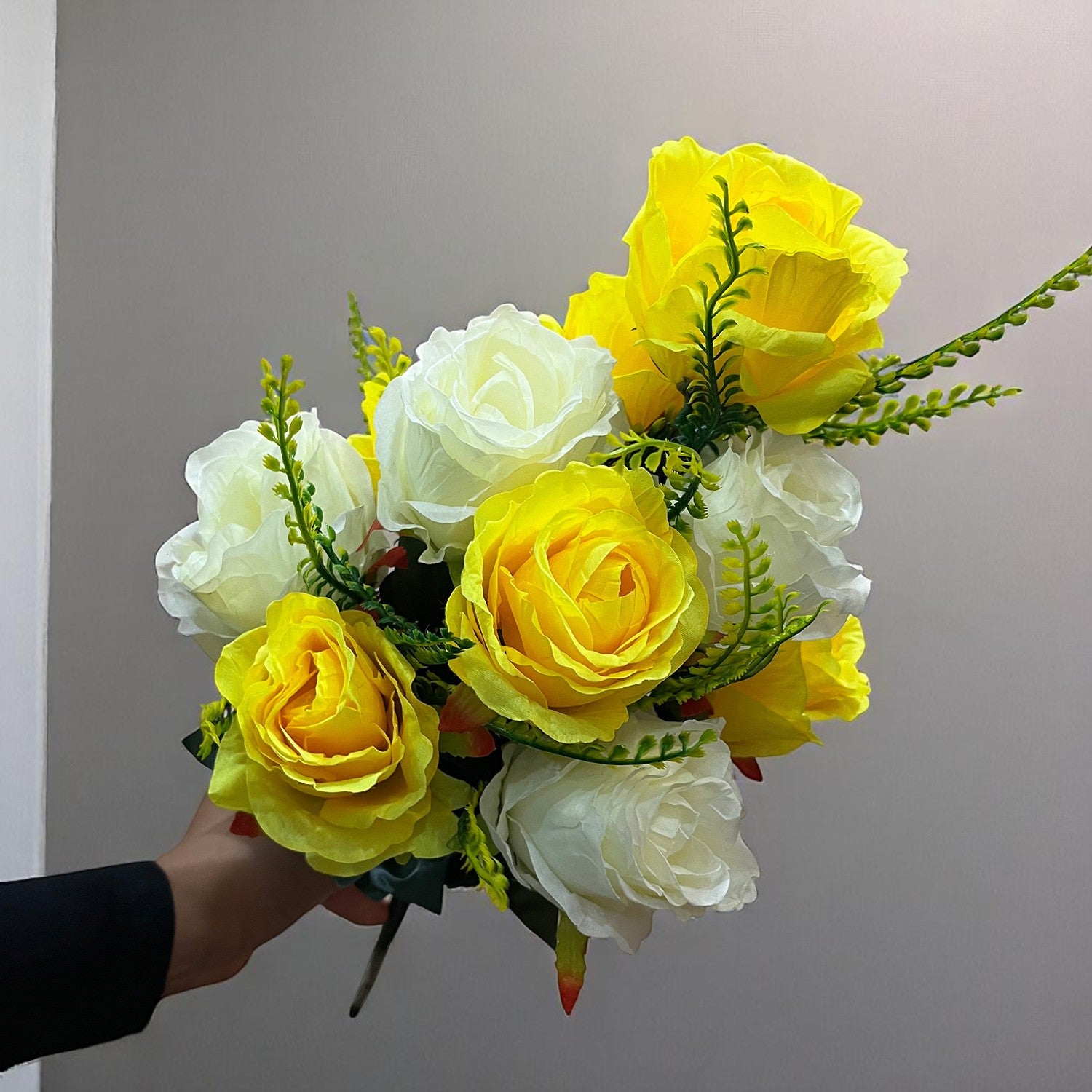 Artificial Flower Plant - Cherry Blossom | Decorative Flowers Bunch & Stems - for Table Vase, Pot, Home Decor, Living Room, Side Table Centerpiece & Festival Decoration - Apkamart #Color_Yellow & White