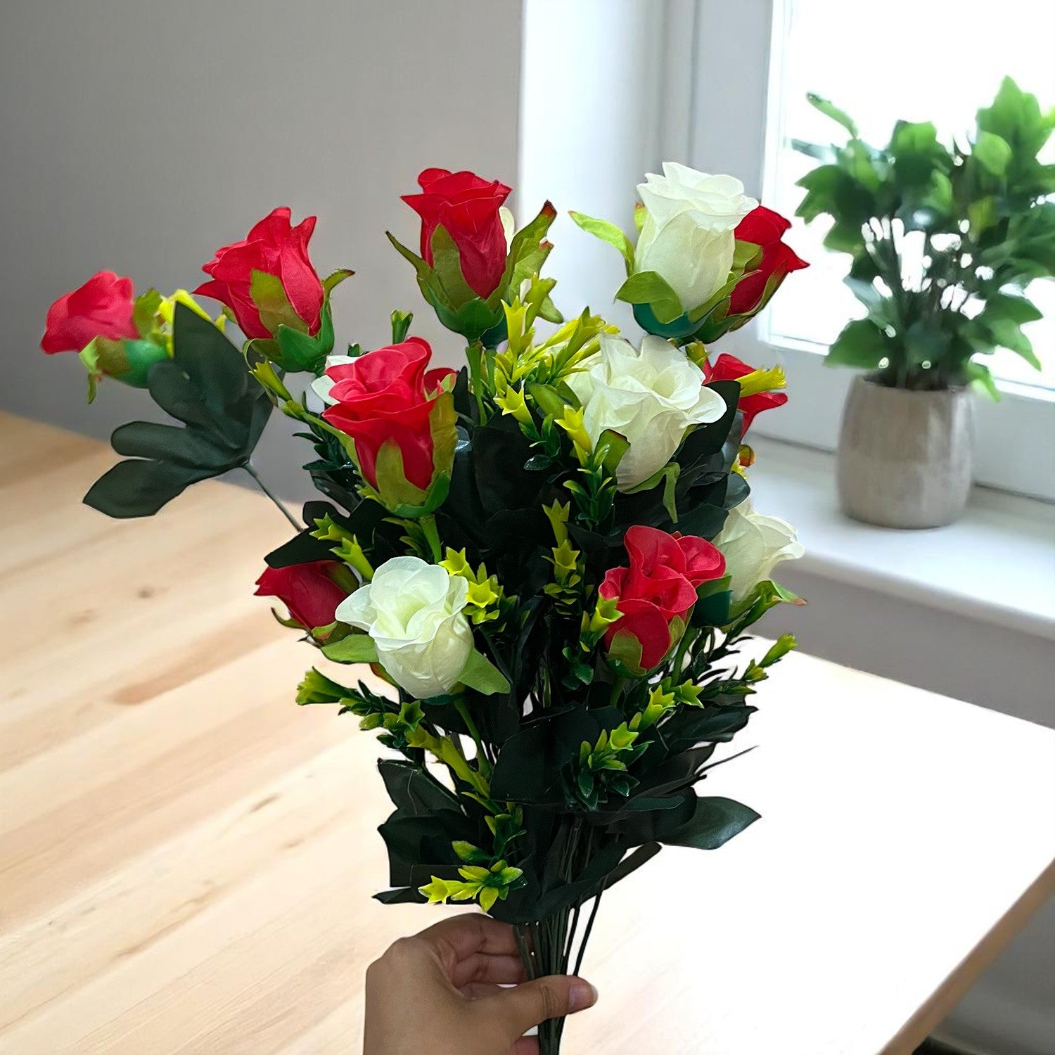 Artificial Rose Flower Bouquets | Faux Flowers Bunch - for Table Vase, Pot, Home Decor, Side Table Centerpiece - 29 Inch - Apkamart #Style_Design 3