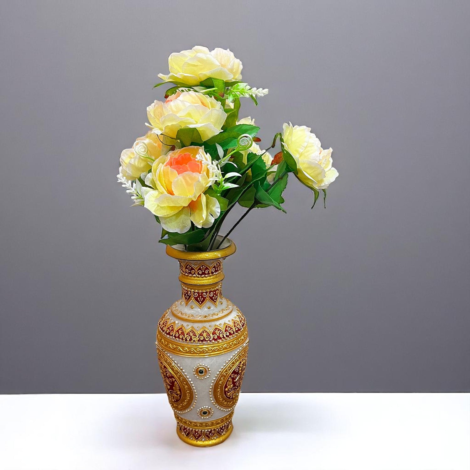 Artificial Flowers Rose Sticks | Faux Flowers Bunch - for Home Decor, Living Room, Office & Festivals Decoration (Vase Not Included) - 15 Inch - Apkamart #Colour_Off White