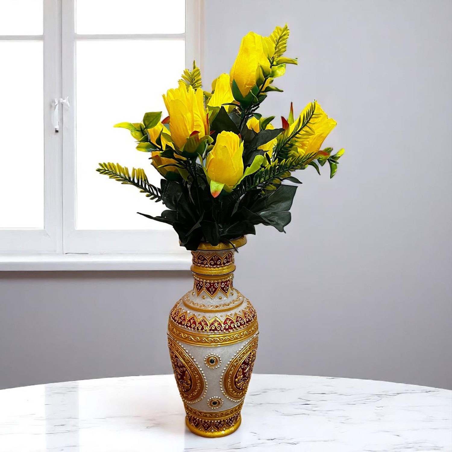 Artificial Flowers Rose Bunches for Vase Pot | Faux Flowers Stem - for Home Decor, Living Room, Office & Festivals Decoration (Vase Not Included) - 14 Inch - Apkamart #Colour_Yellow