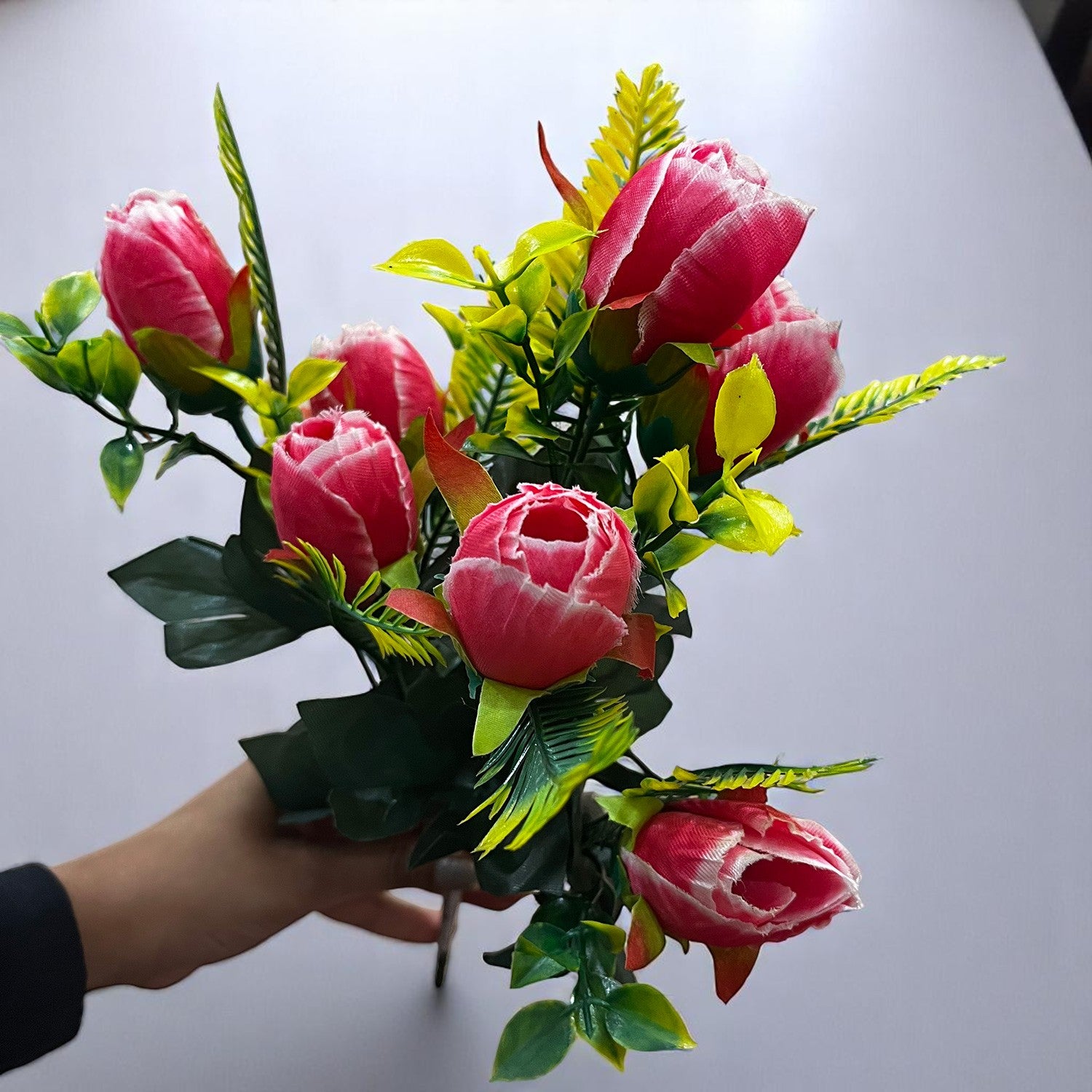 Artificial Flowers Rose Bunches For Pot | Faux Flower Sticks - for Home Decor, Living Room, Office & Festivals Decoration (Vase Not Included) - 14 Inch - Apkamart #Colour_Pink