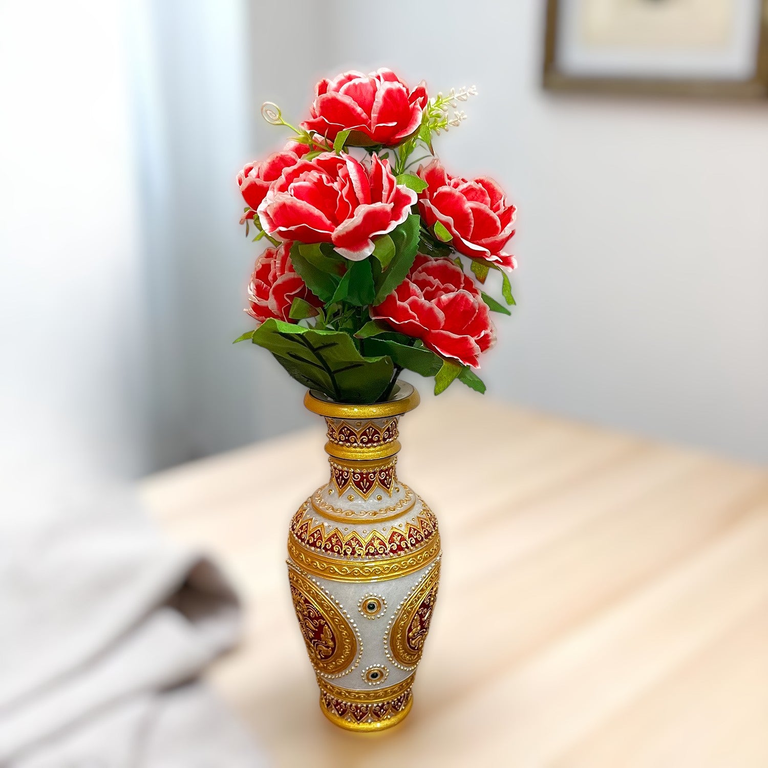 Artificial Flowers Rose Bunches for Vase Pot | Faux Flowers Stem - for Home Decor, Living Room, Office & Festivals Decoration (Vase Not Included) - 14 Inch - Apkamart #Colour_Pink