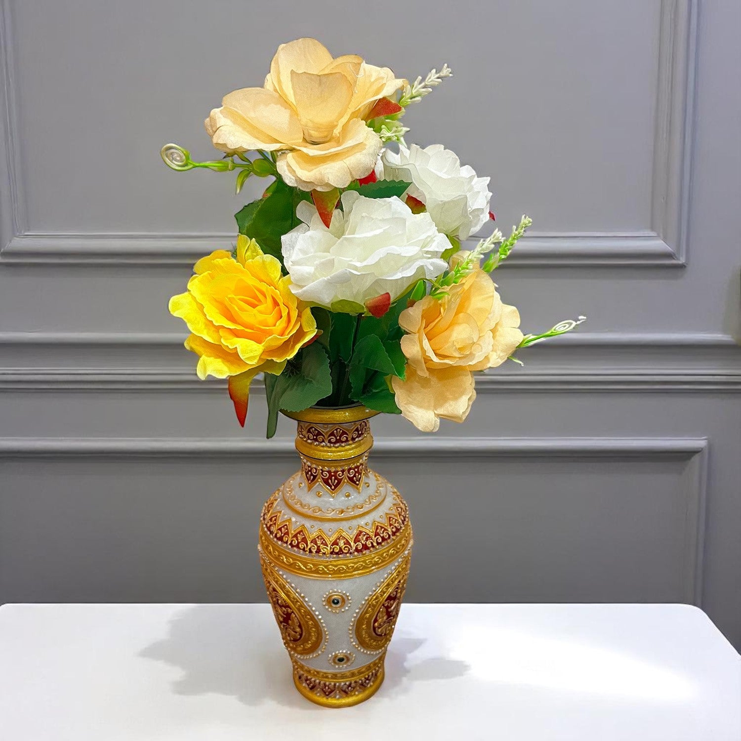 Artificial Flowers Rose Bunches for Vase Pot | Faux Flowers Stem - for Home Decor, Living Room, Office & Festivals Decoration (Vase Not Included) - 14 Inch - Apkamart #Colour_Multicolor