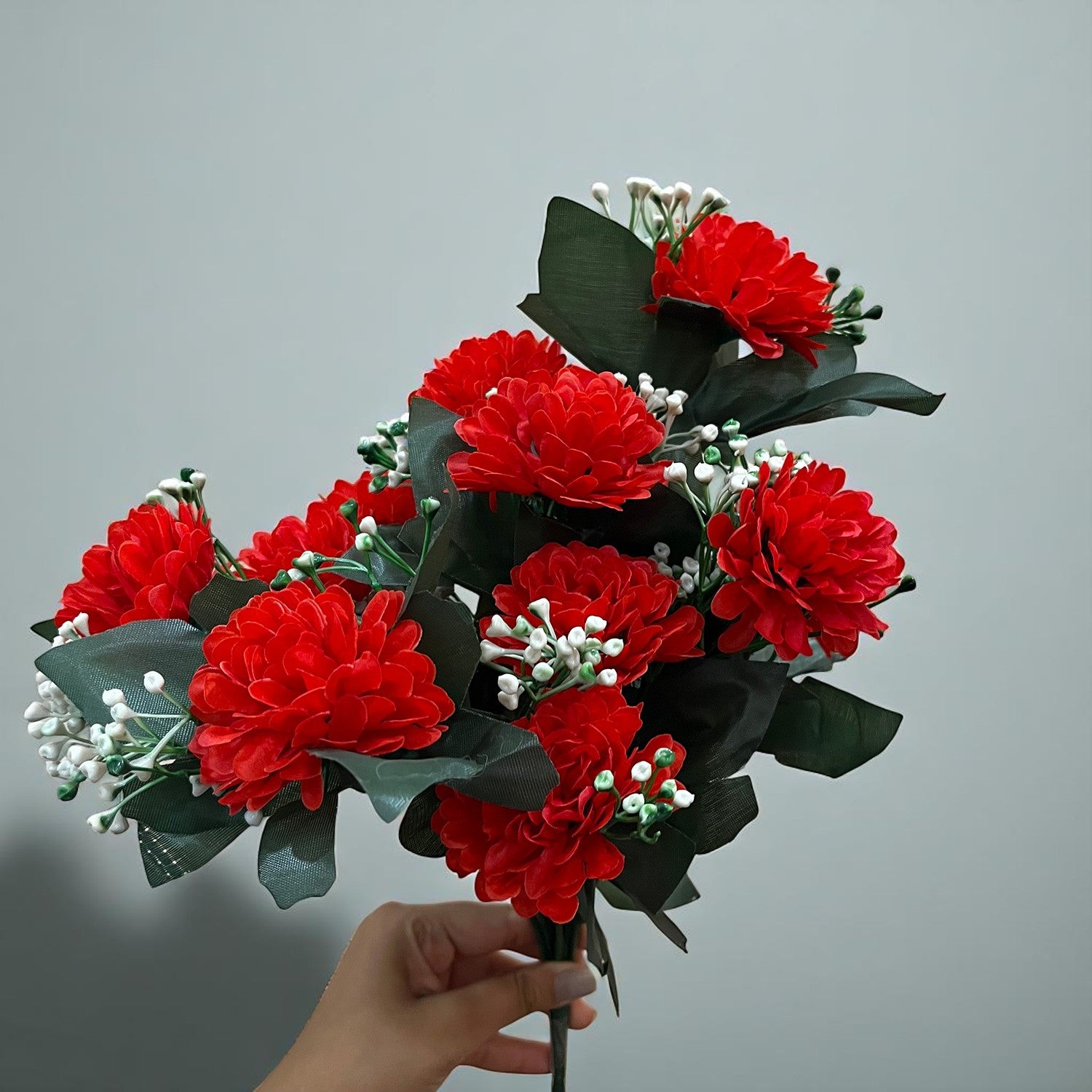 Artificial Flower Plant With Vase Pot | Decorative Flowers Bunch & Stems - for Table Vase, Pot, Home Decor, Living Room, Side Table Centerpiece & Festival Decoration - Apkamart #Colour_Red