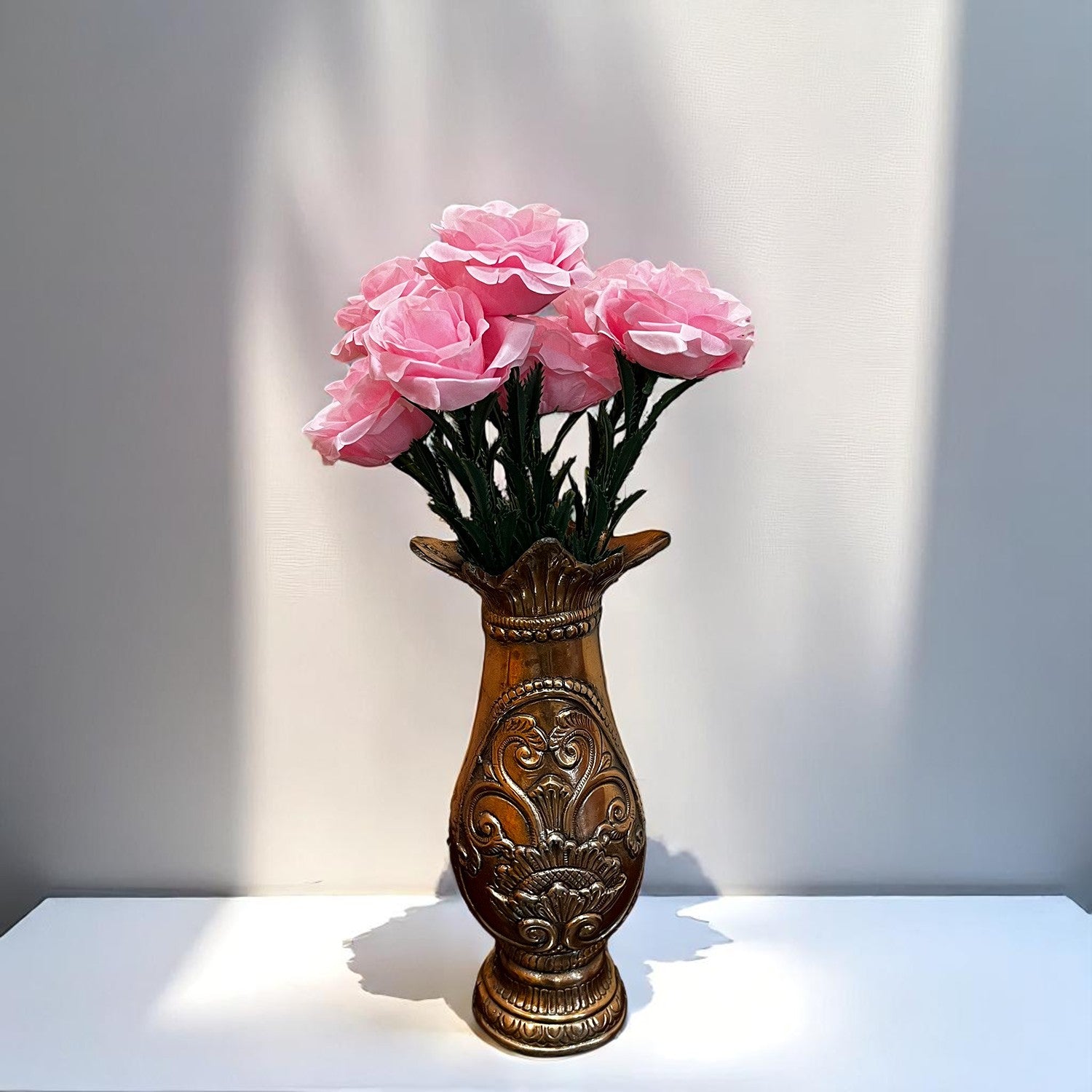 Artificial Flowers Rose Bunches for Vase Pot | Faux Flowers Sticks / Bouquet - for Home Decor, Living Room & Festivals Decoration (Vase Not Included) - 18 Inch - Apkamart #Colour_Pink