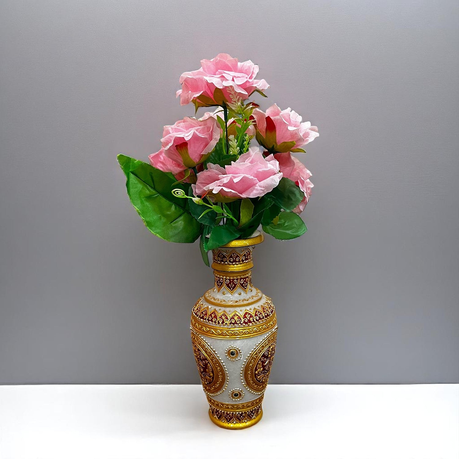 Artificial Flowers Rose Sticks | Faux Flowers Bunch - for Home Decor, Living Room, Office & Festivals Decoration (Vase Not Included) - 15 Inch - Apkamart #Colour_Pink