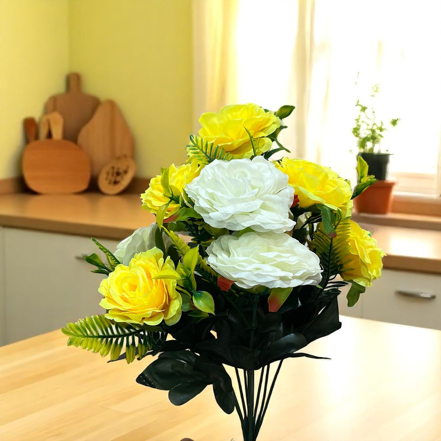 Artificial Flowers Rose Bunches for Vase Pot | Faux Flowers Stem - for Home Decor Living Office Corner Room Side Table Centerpiece - 18 Inch - Apkamart #Style_Design 1