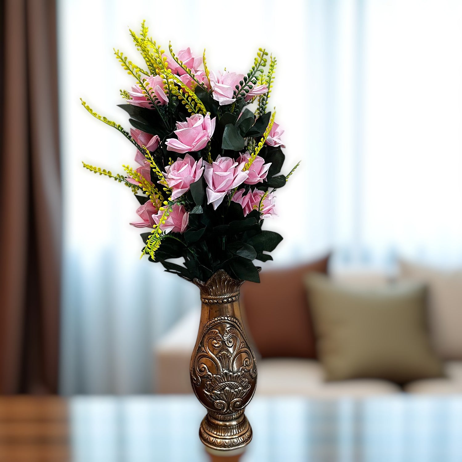 Artificial Flowers for Home Decoration -With Metal Stand - For Home & Wall Decor - 26 Inch _Apkamart