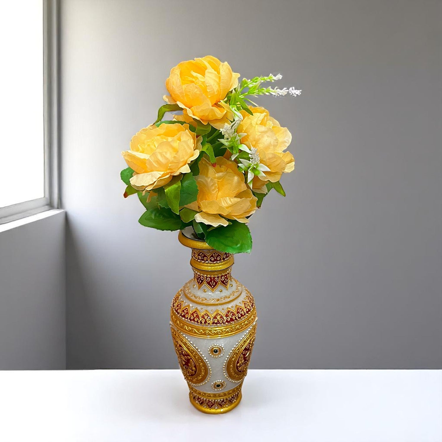 Artificial Flowers Rose Sticks | Faux Flowers Bunch - for Home Decor, Living Room, Office & Festivals Decoration (Vase Not Included) - 15 Inch - Apkamart #Colour_Orange