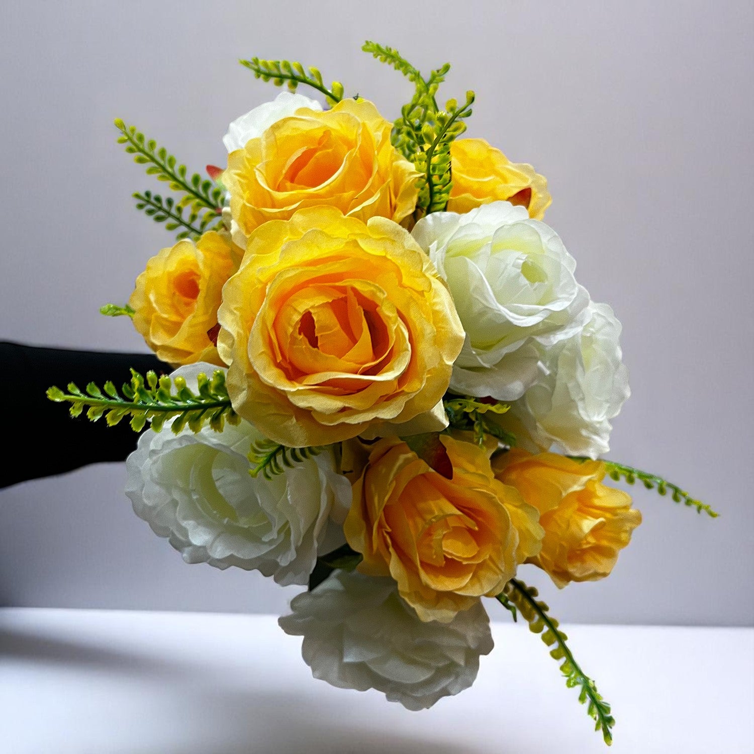 Artificial Flower Plant - Cherry Blossom | Decorative Flowers Bunch & Stems - for Table Vase, Pot, Home Decor, Living Room, Side Table Centerpiece & Festival Decoration - Apkamart #Color_Peach & White