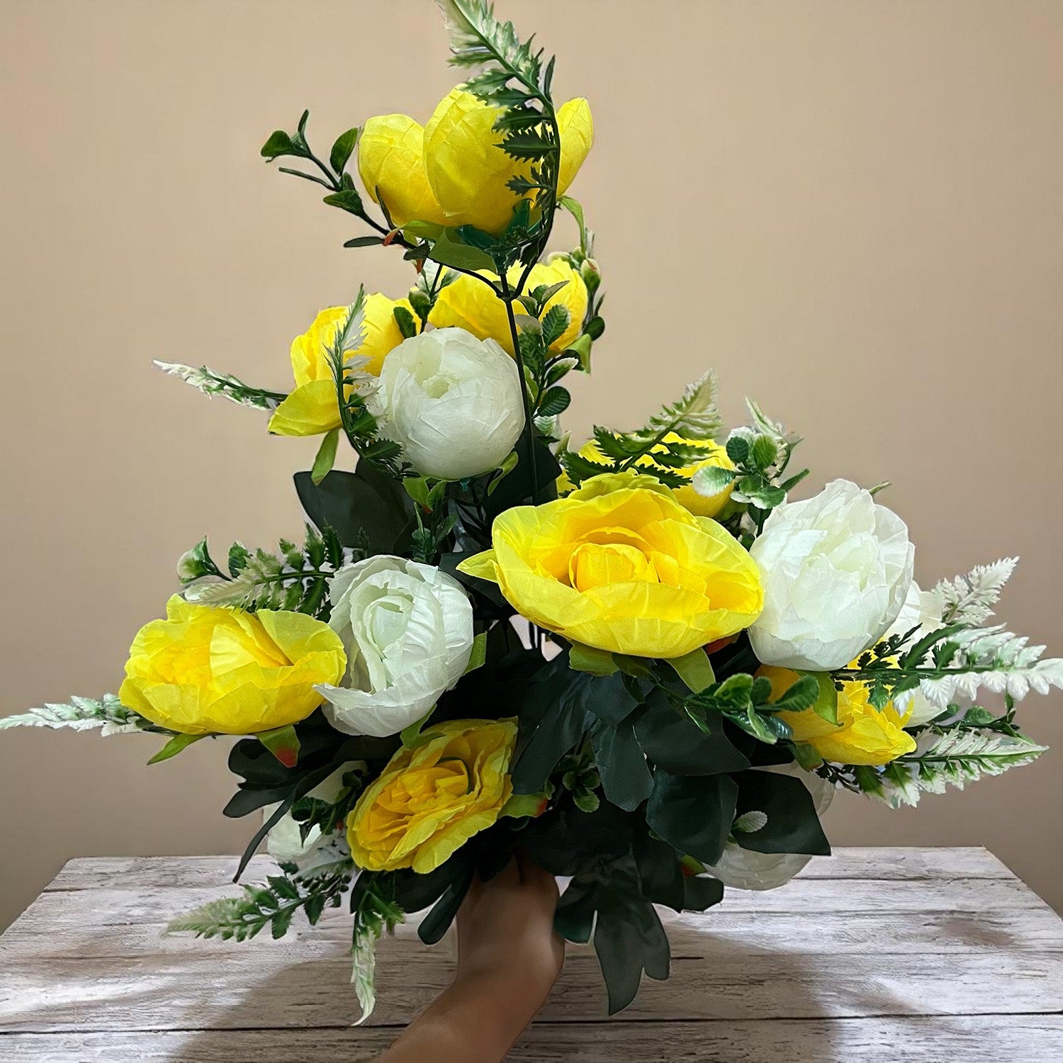 Artificial Rose Flowers With Pot | Faux Flowers Bunch - for Home Decor, Living Room, Side Table, Centerpiece - 26 Inch - Apkamart #Style_Design 1