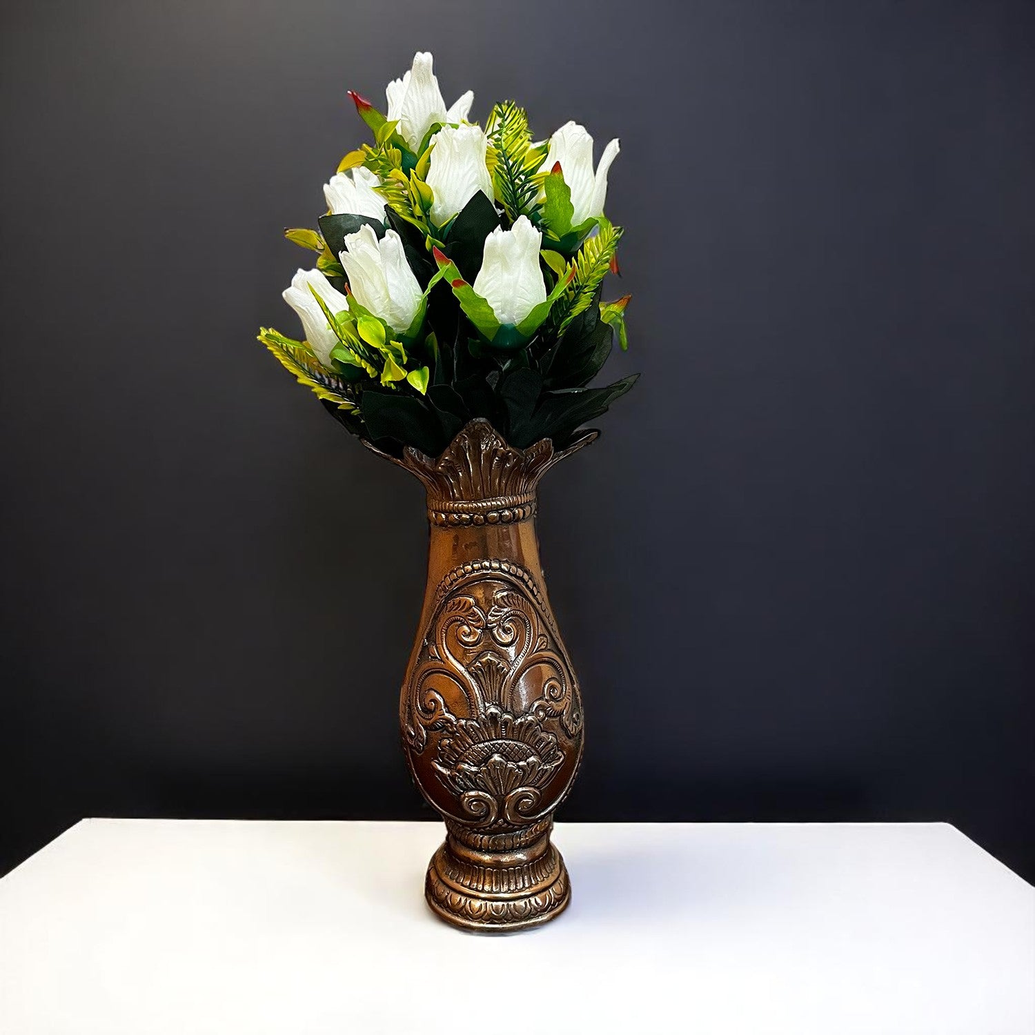 Artificial Flowers Rose Sticks | Faux Flowers Bunch / Bouquet - for Home Decor, Living Room, Office & Festivals Decoration (Vase Not Included) - 15 Inch - Apkamart #Colour_White