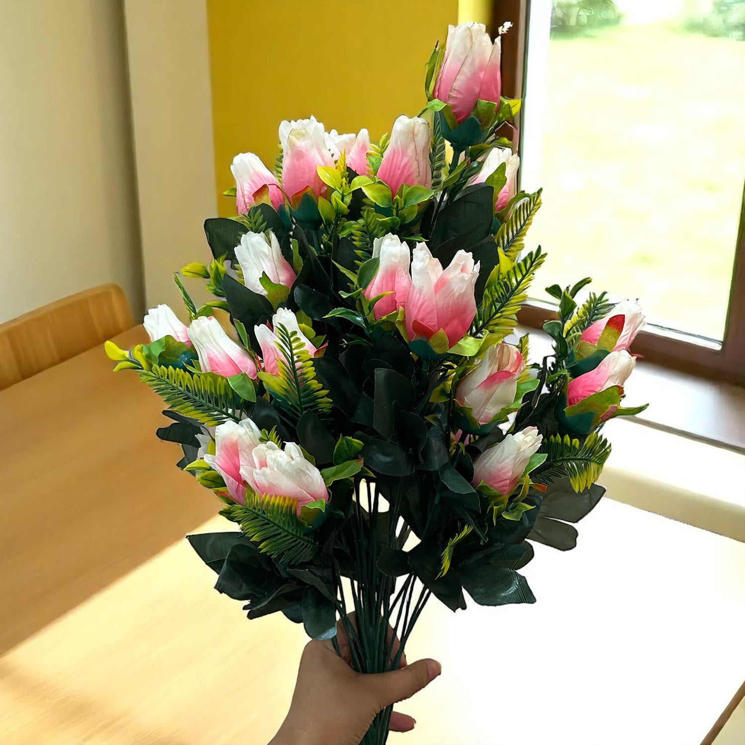 Artificial Flower Rose Bouquets | Fake Flowers Bunch - For Vase, Pot, Home, Balcony, Office Corner, Living Room - 26 Inch - Apkamart #Colour_Multicolor