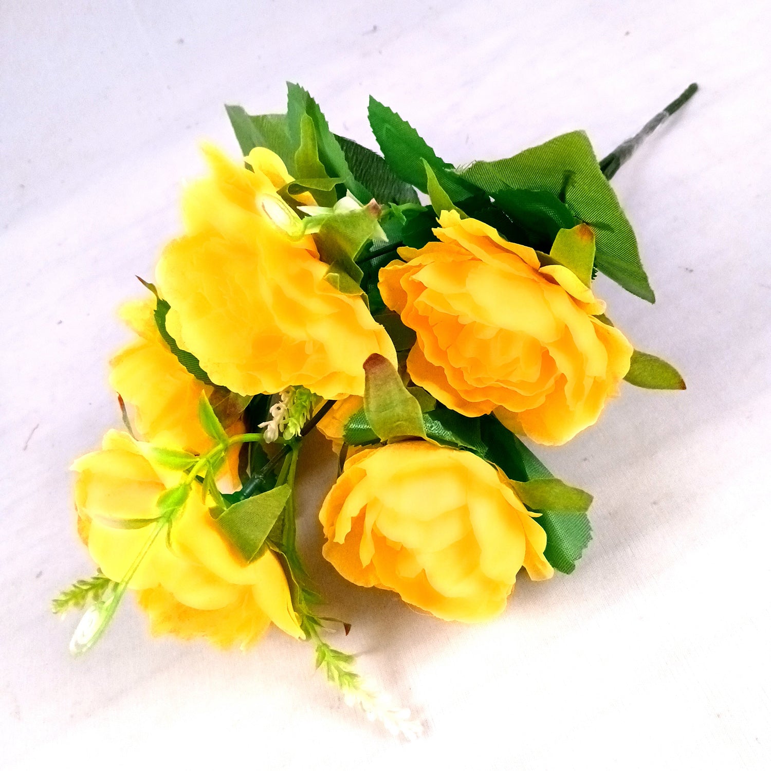 Artificial Flowers Rose Bunches for Vase Pot | Faux Flowers Stem - for Home Decor, Living Room, Office & Festivals Decoration (Vase Not Included) - 14 Inch - Apkamart #Colour_Yellow