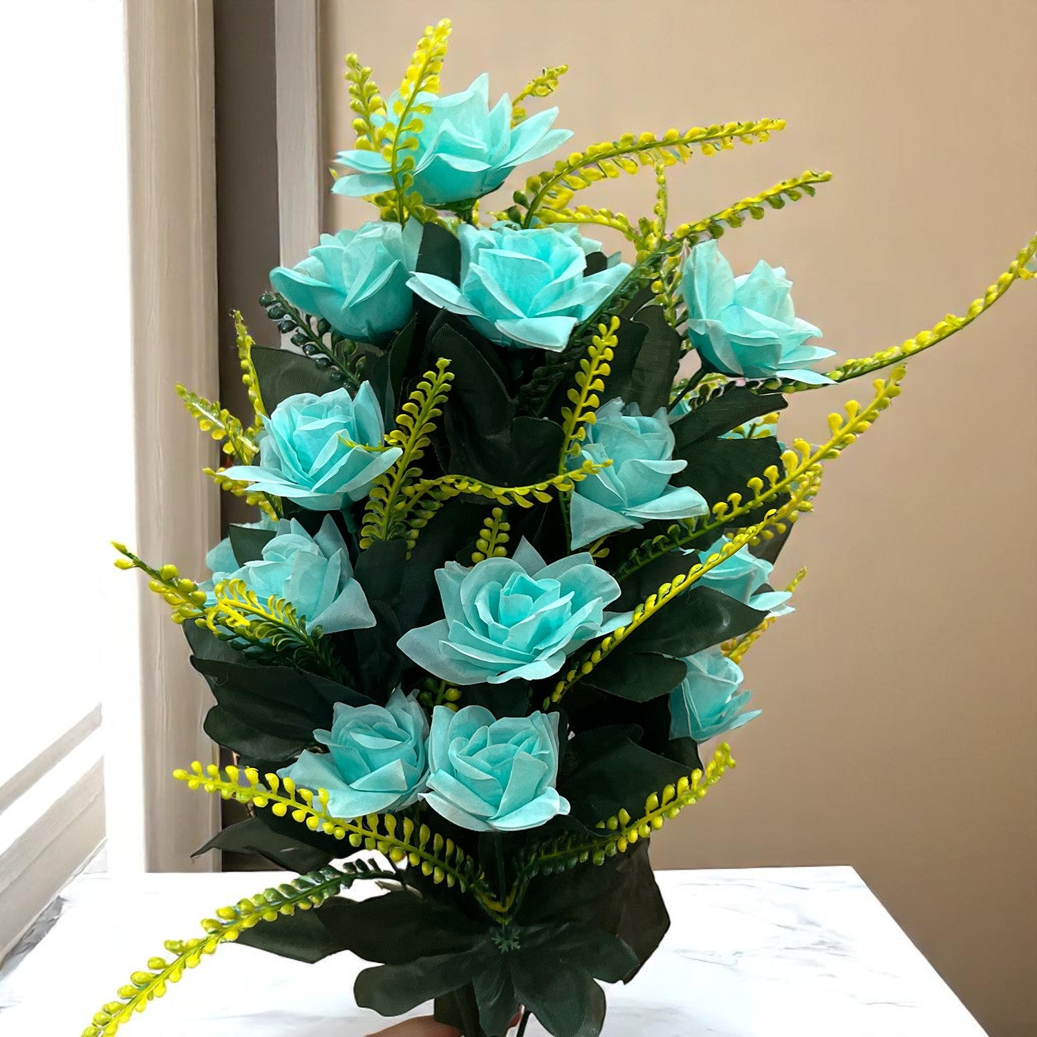 Artificial Flower Rose Bouquets | Faux Flowers Bunch - for Table Vase, Pot, Home Decor, Living Room, Side Table Centerpiece - 26 Inch - Apkamart #Colour_Multicolor